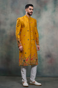 Mustard Heritage Embroidered Sherwani Jacket Set RTI