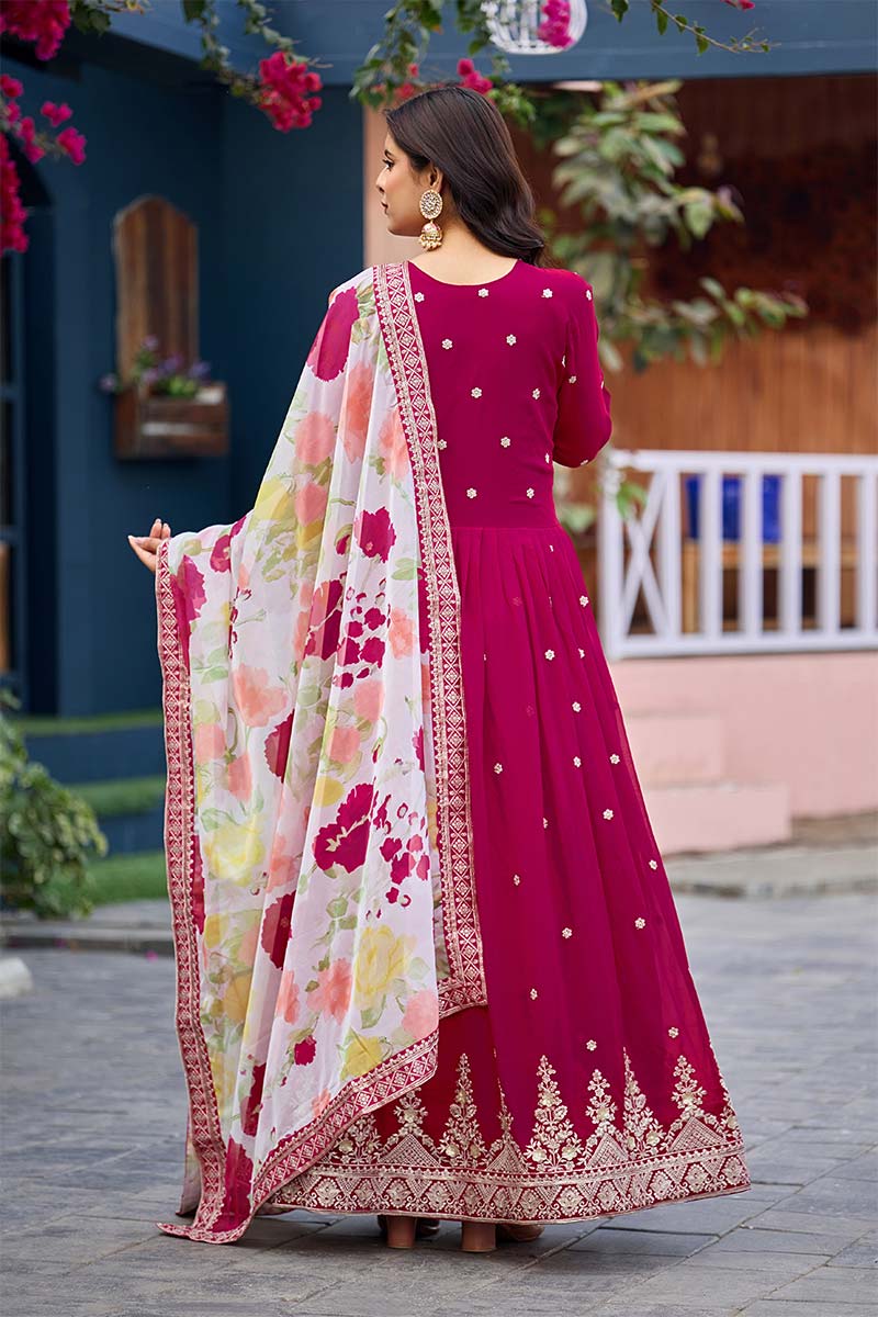 Pink Ethnic Georgette Gown with Dupatta – Women’s Indian Outfit RTI
