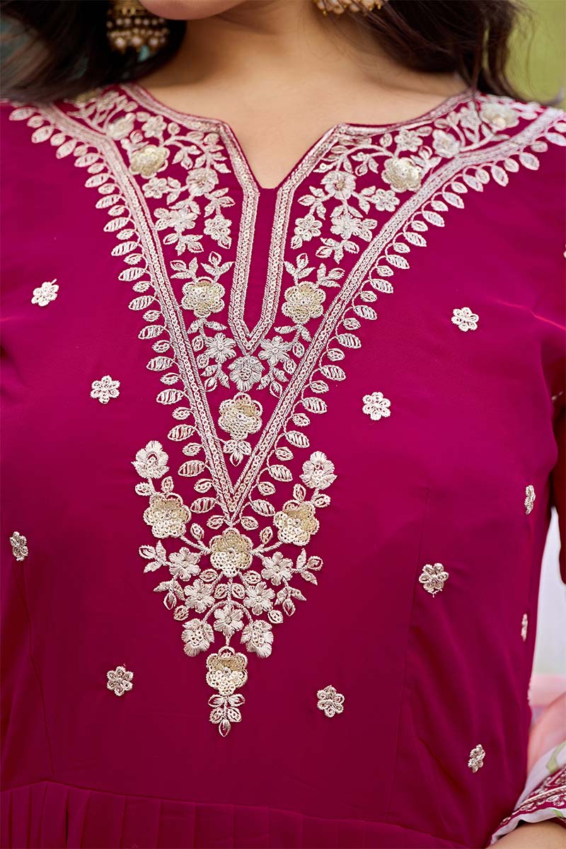 Pink Ethnic Georgette Gown with Dupatta – Women’s Indian Outfit RTI