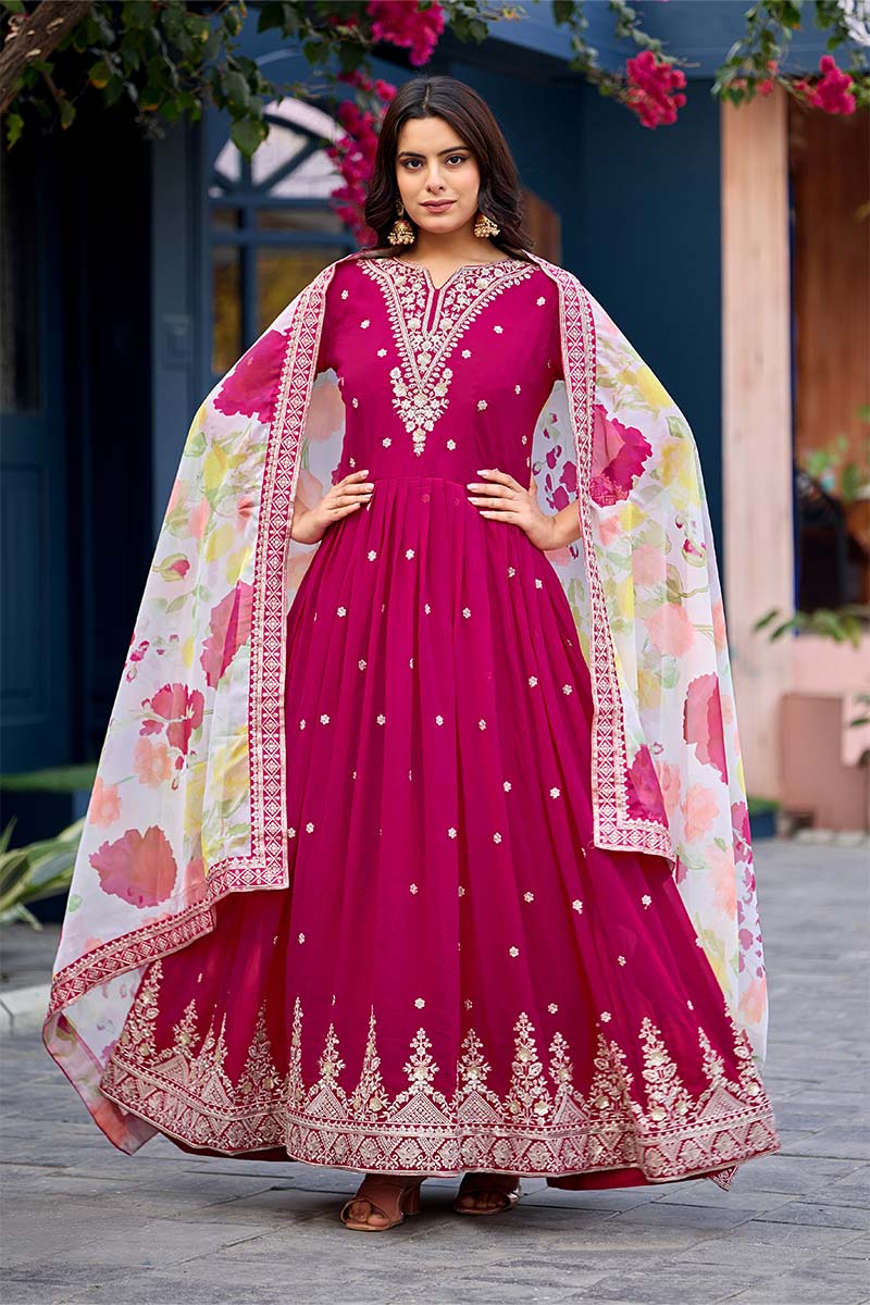 Pink Ethnic Georgette Gown with Dupatta – Women’s Indian Outfit RTI