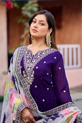 Elegant Purple Gown with Printed Dupatta – Women’s Occasion Wear RTI