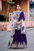 Elegant Purple Gown with Printed Dupatta – Women’s Occasion Wear RTI