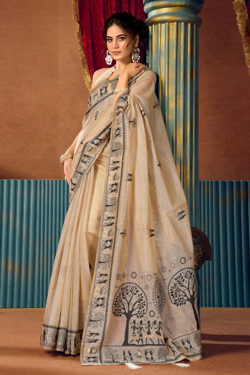 Tribal Grace – Cream Cotton Drape | Traditional wear RTI