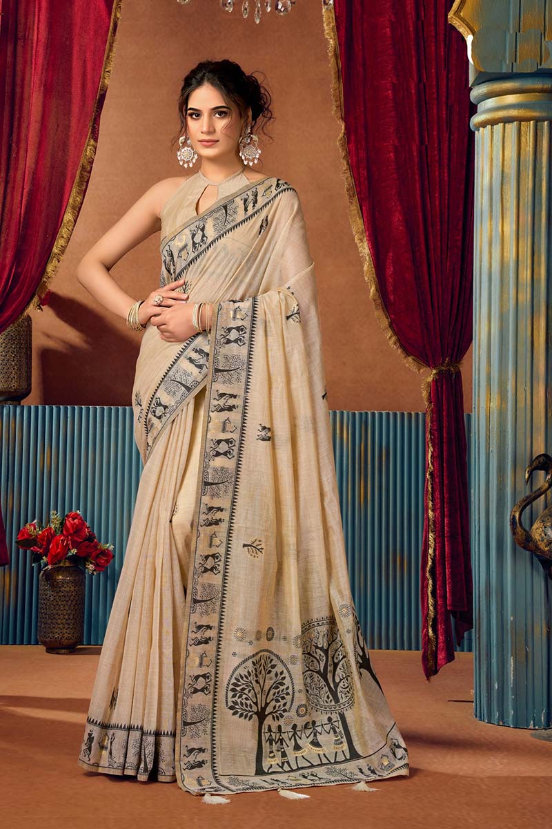 Tribal Grace – Cream Cotton Drape | Traditional wear RTI