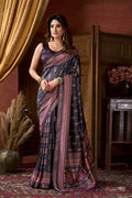 Royal Black Motif Saree in Deep Emerald With Jacquard Border RTI
