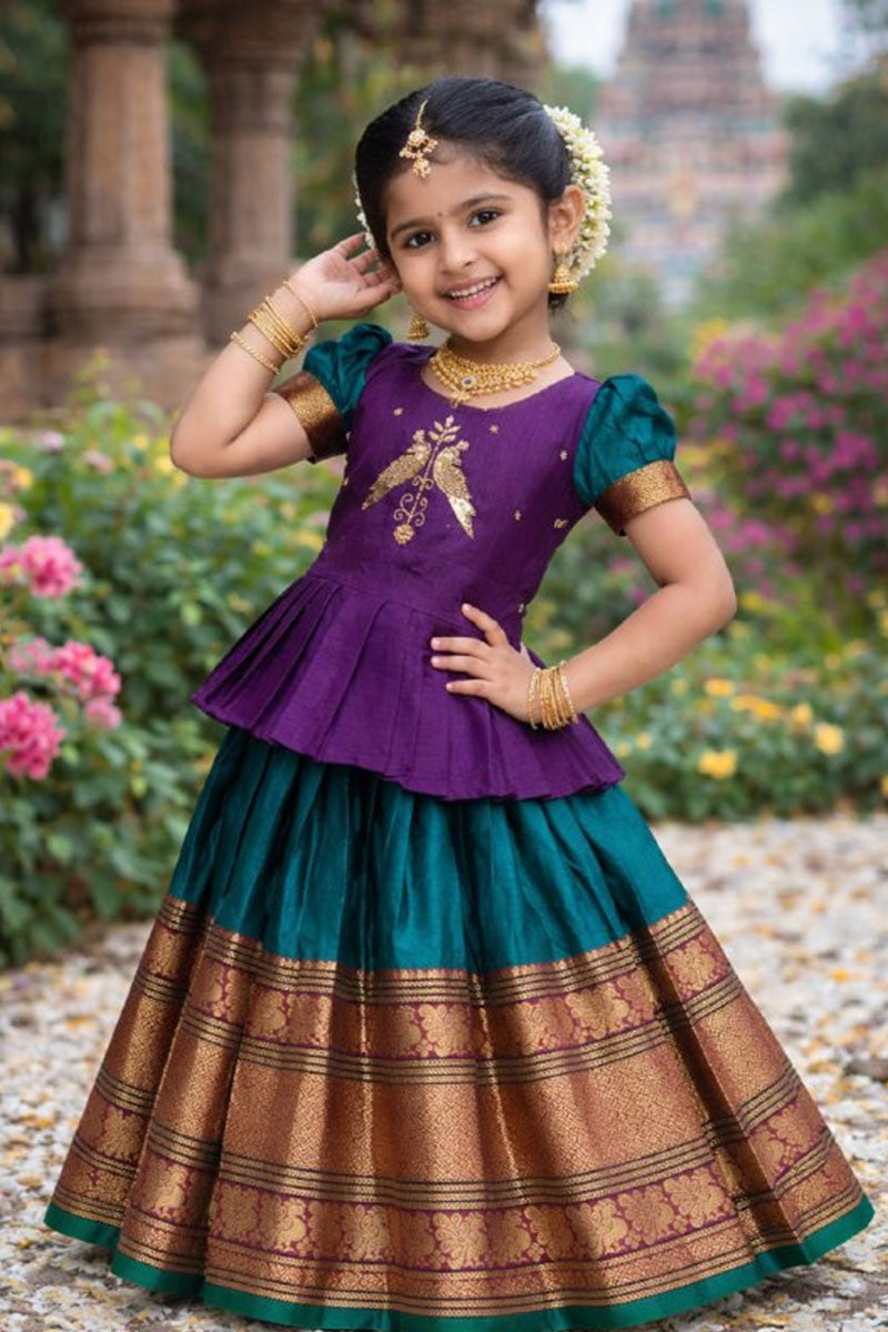 Mini Maharani – Traditional Jacquard Collection | Teal & Purple Lehenga choli RTI