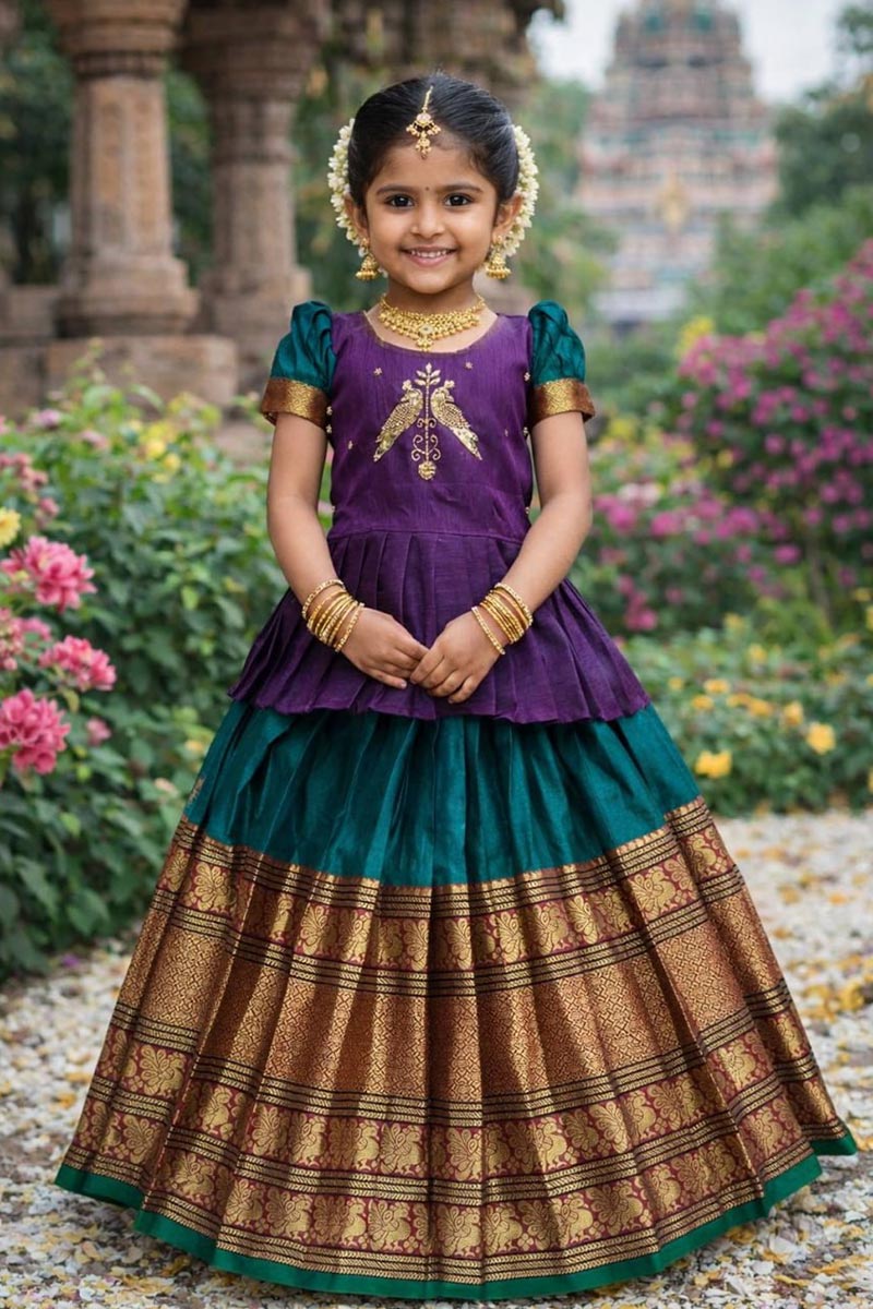 Mini Maharani – Traditional Jacquard Collection | Teal & Purple Lehenga choli RTI