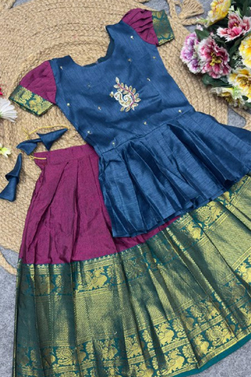 Temple Garden – Classic Girls Lehenga Set | Purple & Teal Lehenga Set RTI