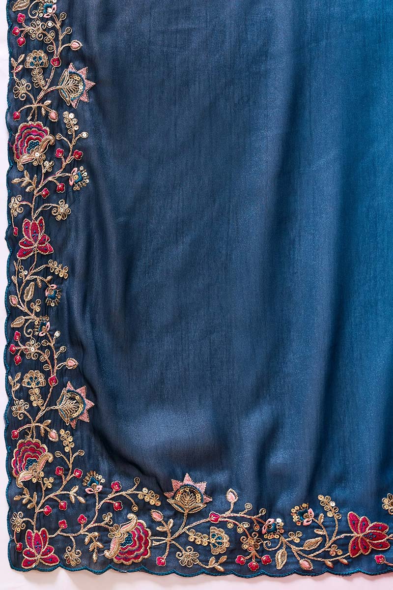 Premium Multi Color Festive Saree UK | Embroidered Floral Border & Elegant Pallu RTI