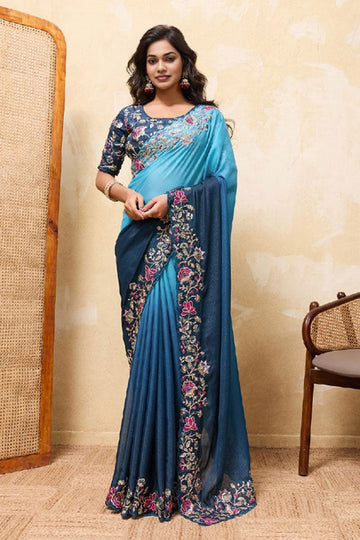 Premium Multi Color Festive Saree UK | Embroidered Floral Border & Elegant Pallu RTI