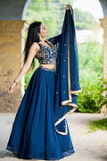 Blue Wedding & Festive Lehenga Choli | Embroidered Border Dupatta RTI