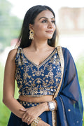 Blue Wedding & Festive Lehenga Choli | Embroidered Border Dupatta RTI