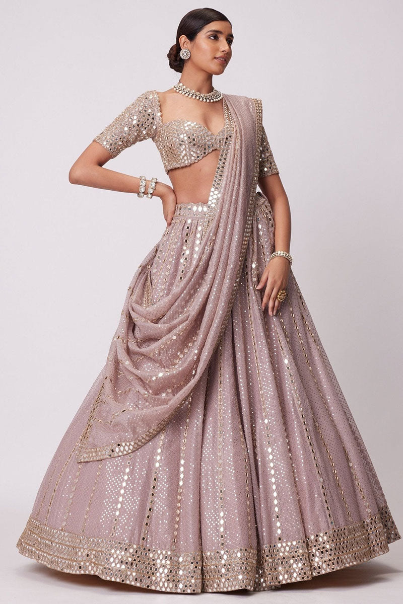 Ash Pink Ethnic Lehenga Set UK | Hand Embroidered Festive Outfit RTI