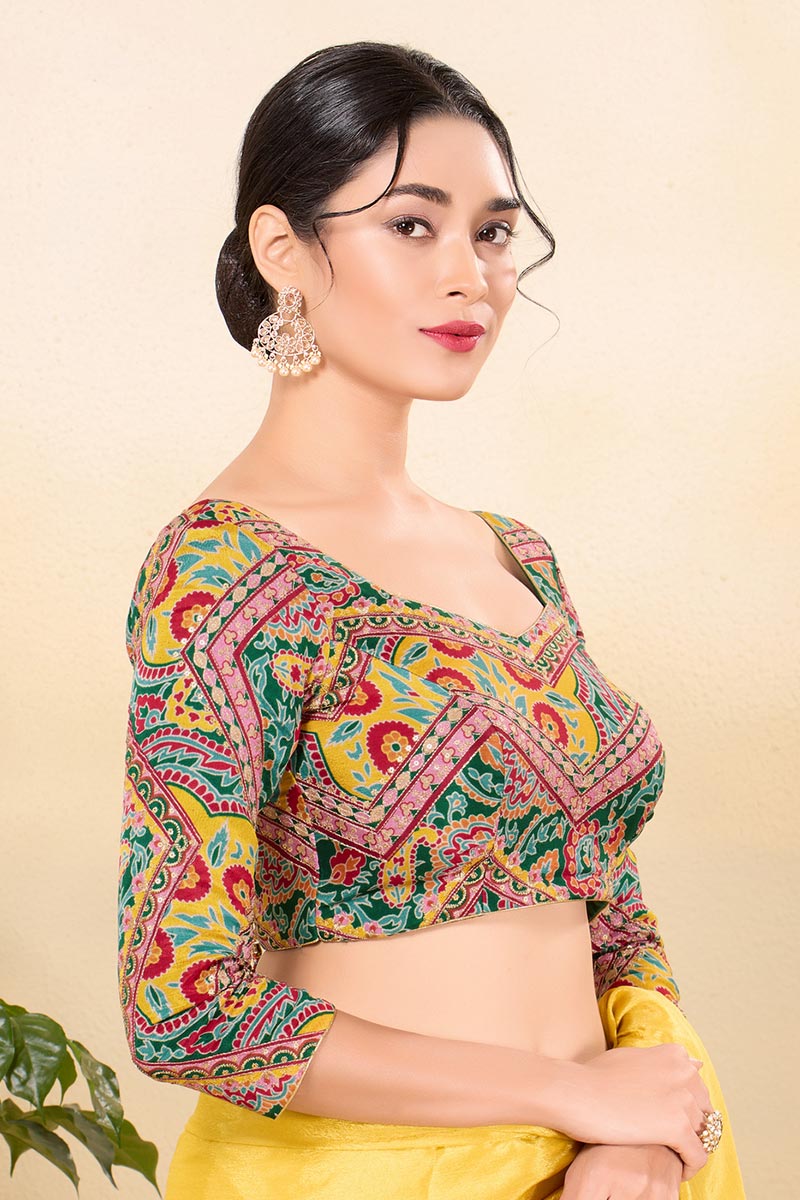 Multi color Paisley Printed Saree Blouse UK | Elegant Festive Wear RTI