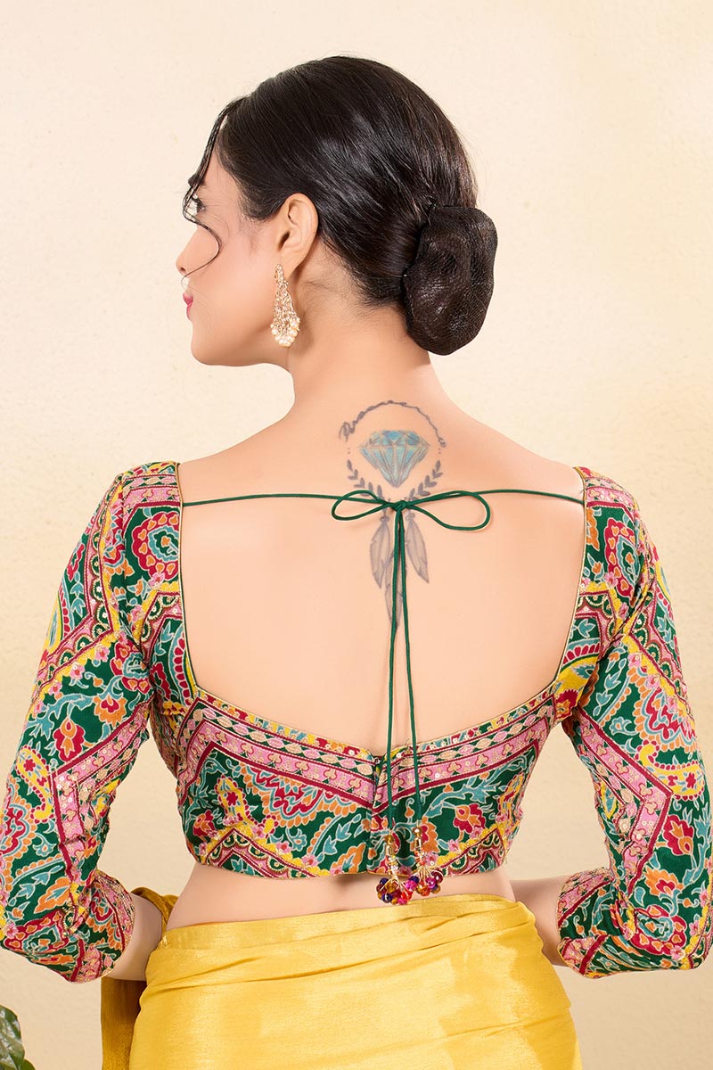 Multi color Paisley Printed Saree Blouse UK | Elegant Festive Wear RTI