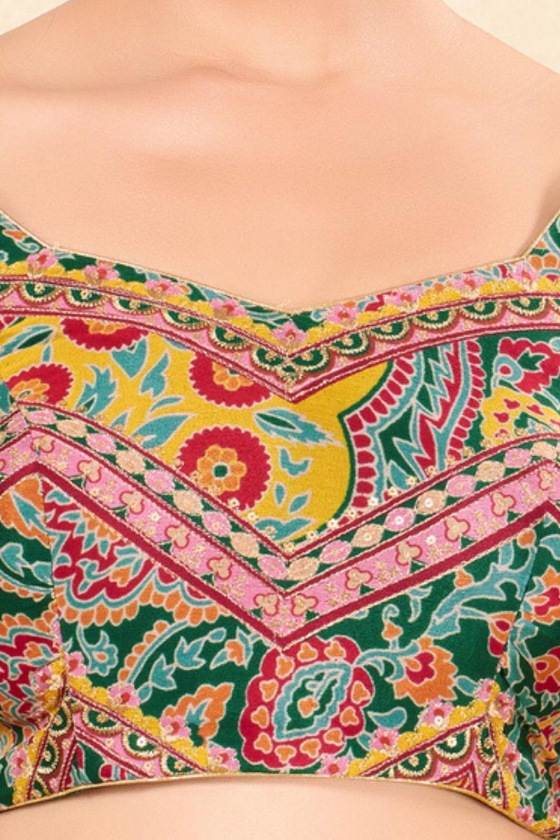 Multi color Paisley Printed Saree Blouse UK | Elegant Festive Wear RTI