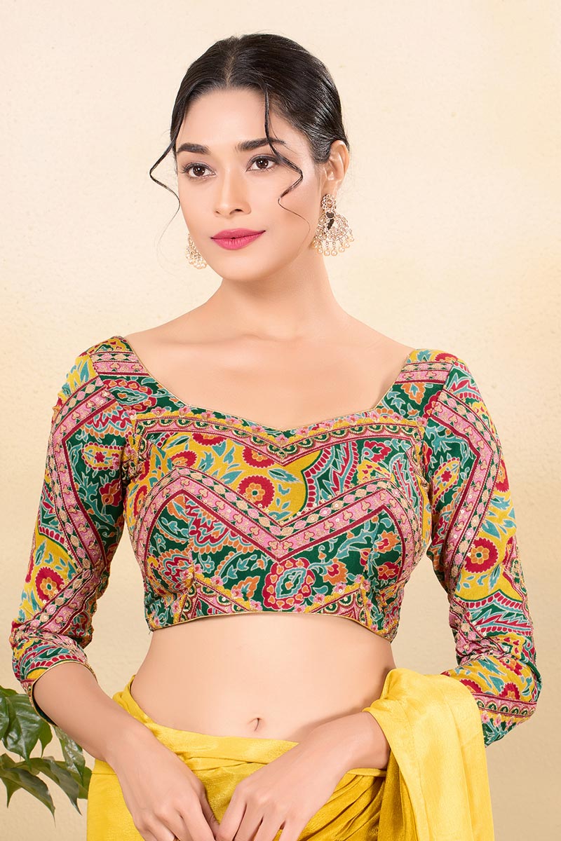 Multi color Paisley Printed Saree Blouse UK | Elegant Festive Wear RTI