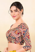 Premium Multi color Saree Blouse UK | Printed Festive 3/4 Sleeve Blouse RTI
