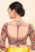 Premium Multi color Saree Blouse UK | Printed Festive 3/4 Sleeve Blouse RTI