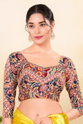 Premium Multi color Saree Blouse UK | Printed Festive 3/4 Sleeve Blouse RTI