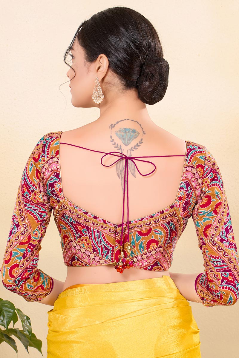 Designer Multi color Printed Blouse UK | Elegant Ethnic Crop Top RTI