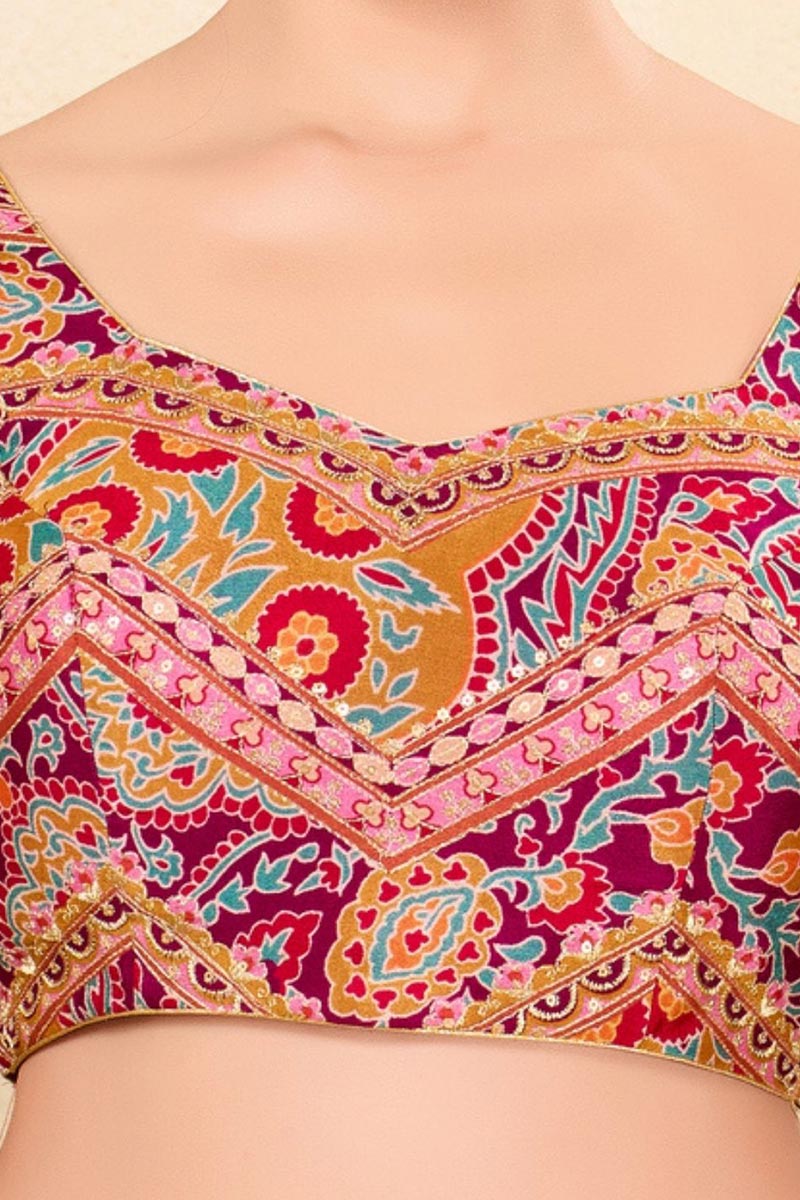 Designer Multi color Printed Blouse UK | Elegant Ethnic Crop Top RTI