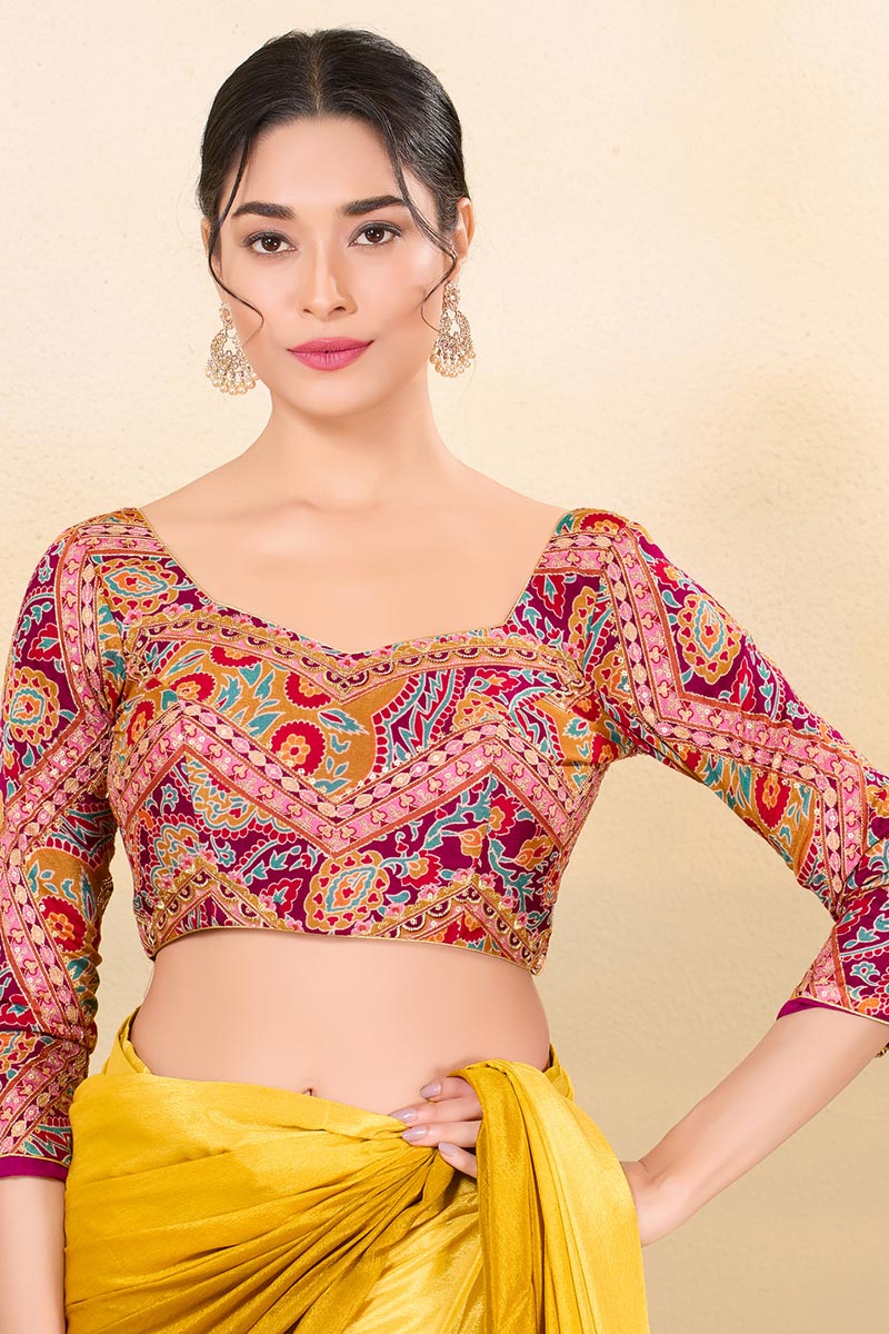 Designer Multi color Printed Blouse UK | Elegant Ethnic Crop Top RTI