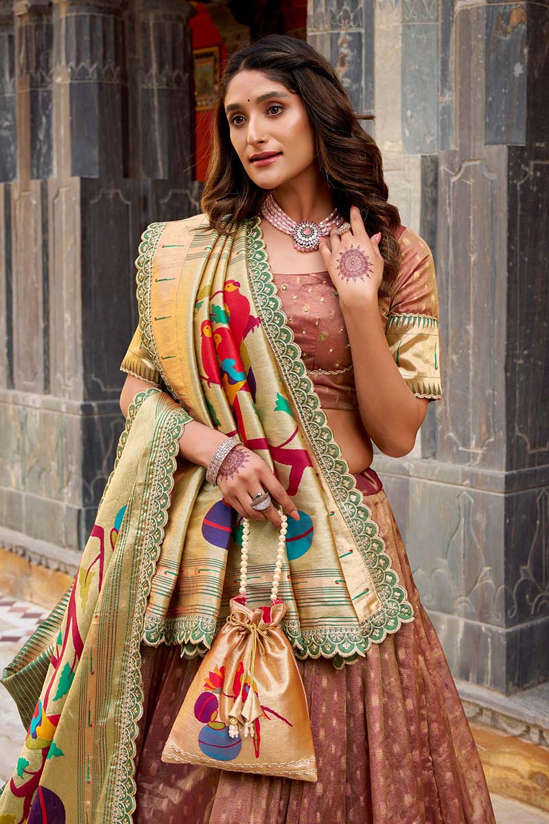 Peach Pink Silk Lehenga Set UK | Heritage Floral Dupatta & Festive Bridal Wear RTI