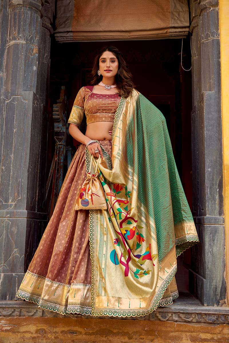 Peach Pink Silk Lehenga Set UK | Heritage Floral Dupatta & Festive Bridal Wear RTI