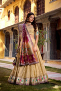 Cream Silk Bridal Lehenga Set UK | Heritage Floral Dupatta RTI