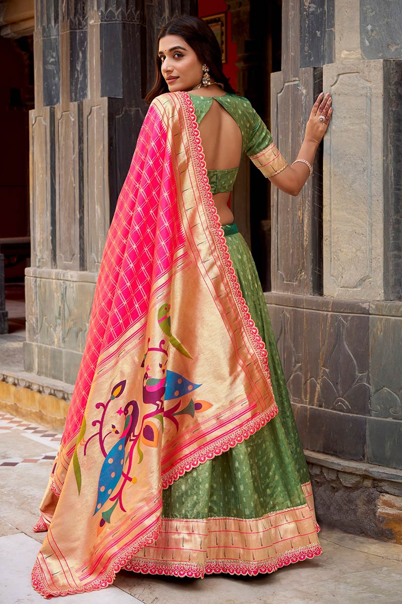 Green Silk Lehenga UK | Embroidered Festive Traditional Wear RTI
