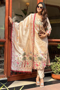 Ivory Tropical Embroidered Salwar Set UK | Flamingo & Palm Print RTI