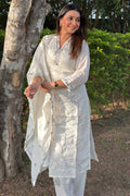White  Silk Blend  Salwar set UK | Elegant Occasion Wear RTI