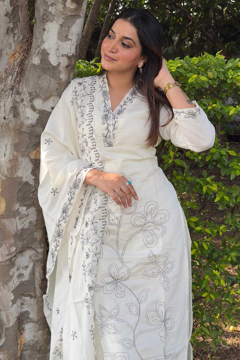 White  Silk Blend  Salwar set UK | Elegant Occasion Wear RTI