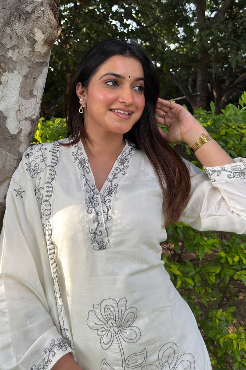 White  Silk Blend  Salwar set UK | Elegant Occasion Wear RTI