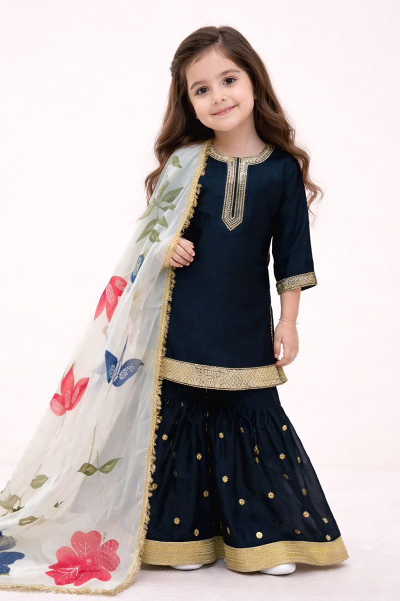 Navy Blue Girls Festive Sharara Set UK | Perfect for weddings & Eid Affordable RTI