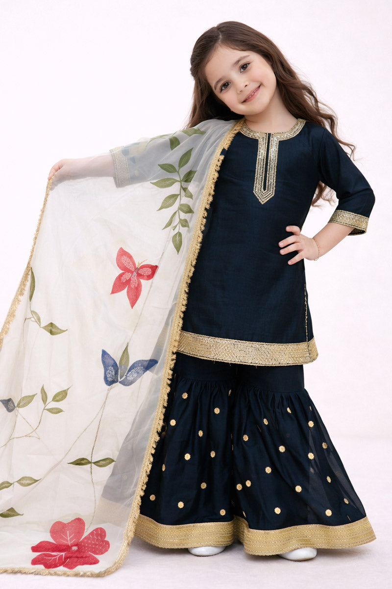 Navy Blue Girls Festive Sharara Set UK | Perfect for weddings & Eid Affordable RTI