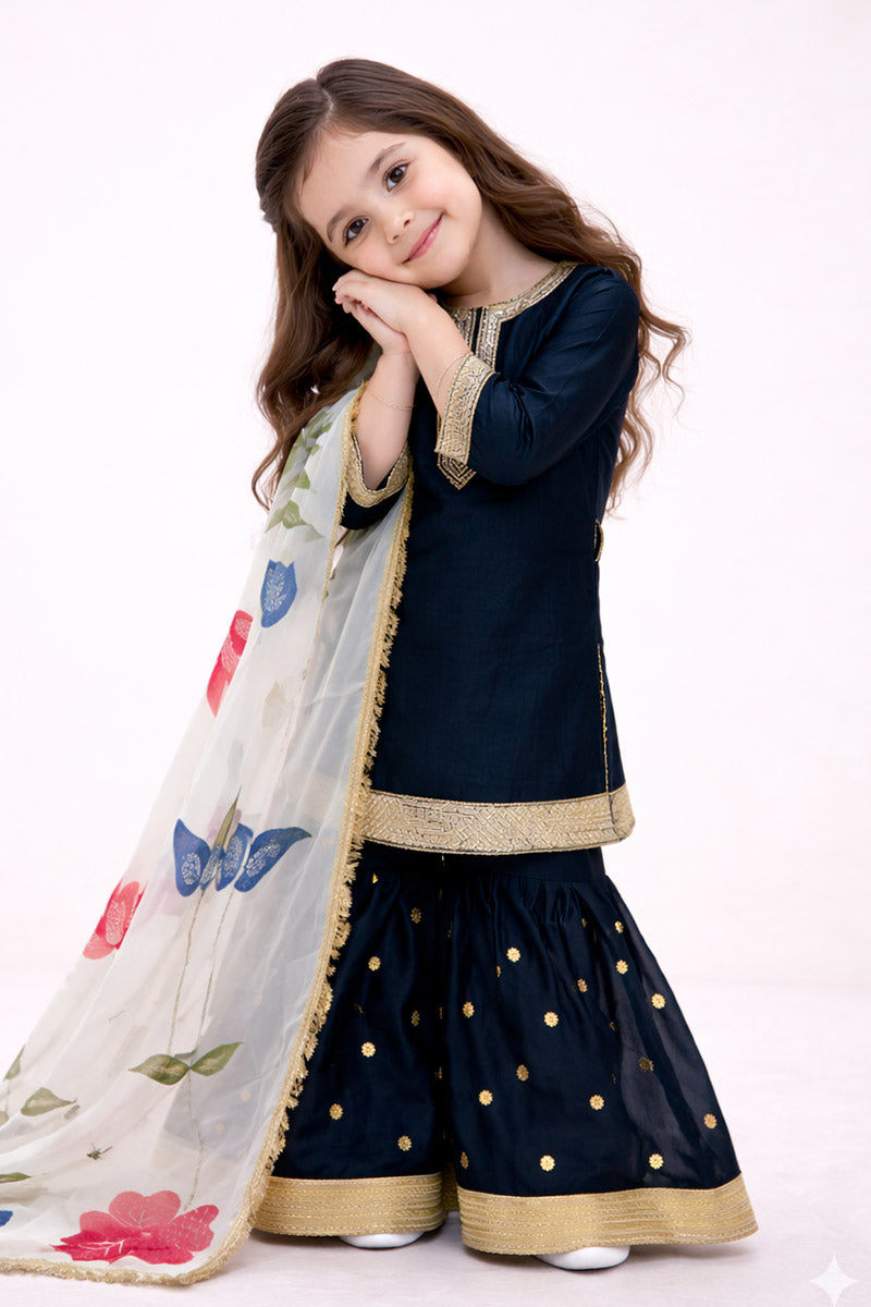 Navy Blue Girls Festive Sharara Set UK | Perfect for weddings & Eid Affordable RTI