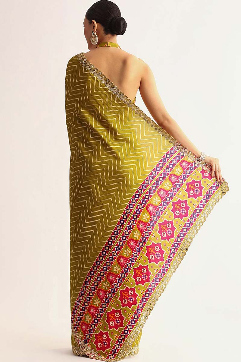 Yellow party wear UK | Contrast multi color geometric blouse RTI