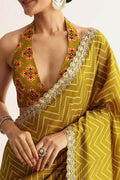 Yellow party wear UK | Contrast multi color geometric blouse RTI