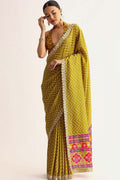 Yellow party wear UK | Contrast multi color geometric blouse RTI