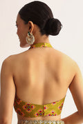 Yellow party wear UK | Contrast multi color geometric blouse RTI