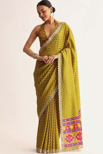Yellow party wear UK | Contrast multi color geometric blouse RTI