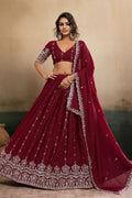 Maroon Embroidered Lehenga UK | Elegant Floral Border & Festive Dupatta RTI