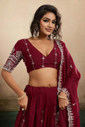 Maroon Embroidered Lehenga UK | Elegant Floral Border & Festive Dupatta RTI
