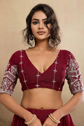 Maroon Embroidered Lehenga UK | Elegant Floral Border & Festive Dupatta RTI