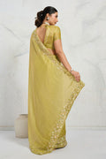 Parrot Green Embroidered Saree UK | Elegant Floral Border & Party Wear Pallu RTI