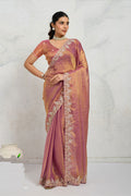 Pink Designer Saree UK | Floral Embroidered Border & Elegant Festive Pallu RTI