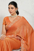 Orange Designer Saree UK | Floral Embroidered Border & Elegant Festive Saree RTI