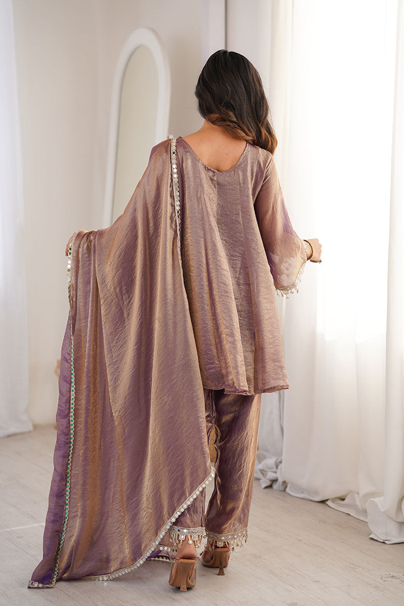 Purple Mirror Work UK | Embellished Kurta, Straight Pants & Sheer Dupatta RTI